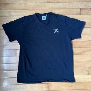 Kenzo Sport Little X Black V-Neck T-Shirt Mens XL Cotton Short Sleeve Logo Tee